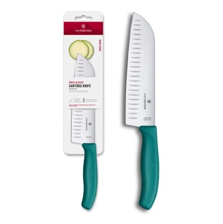 Victorinox Swiss Classic Santoku Knife Fluted Blade 17cm Blister – Kale Green