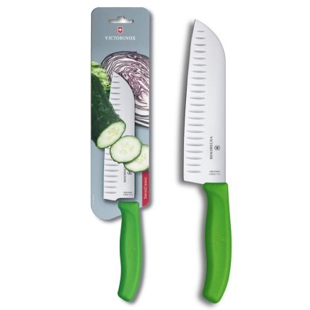 Victorinox Swiss Classic Santoku Knife Fluted Blade 17cm Blister – Green